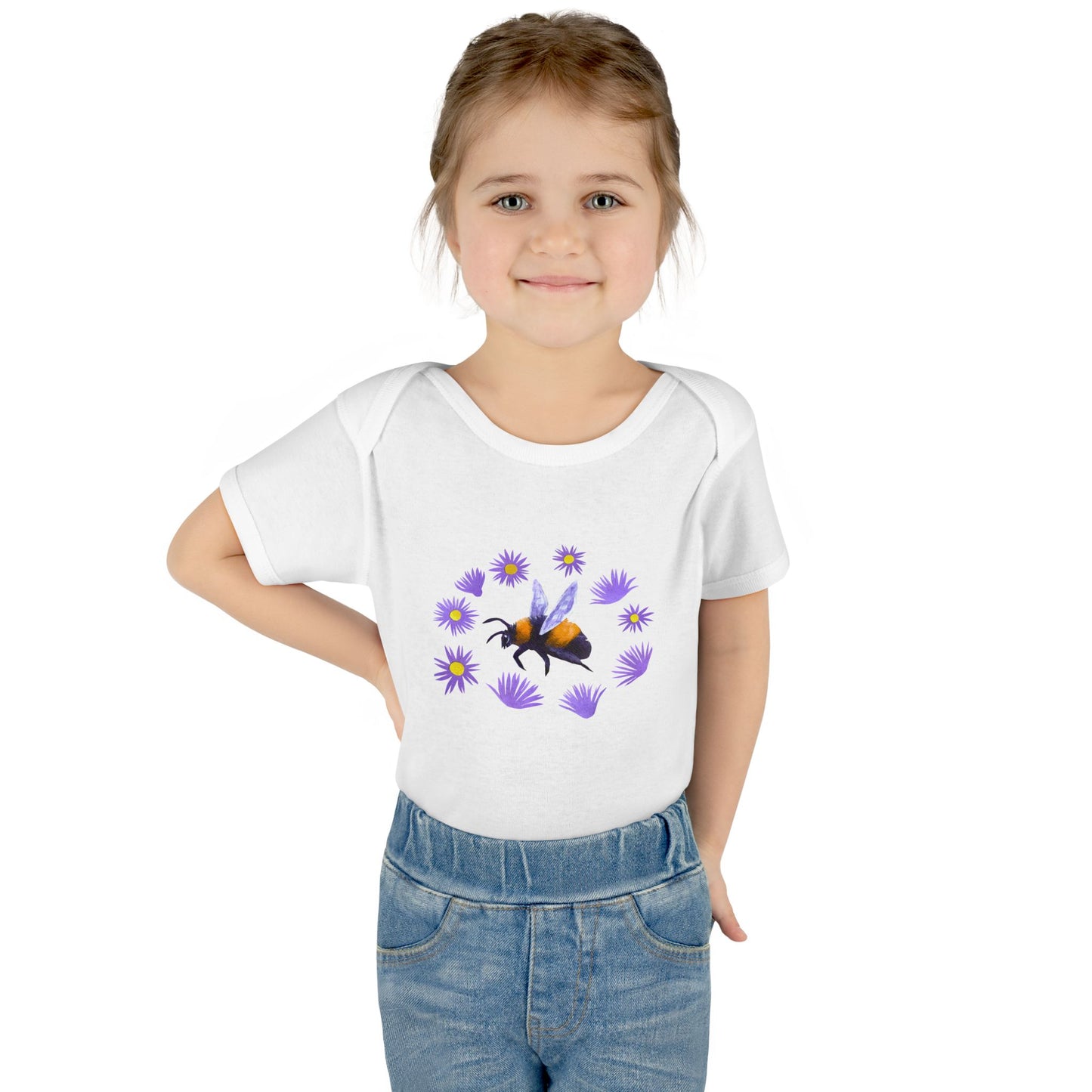 Bumblebee with Purple Aster Infant Bodysuit | Baby Onesie Cotton