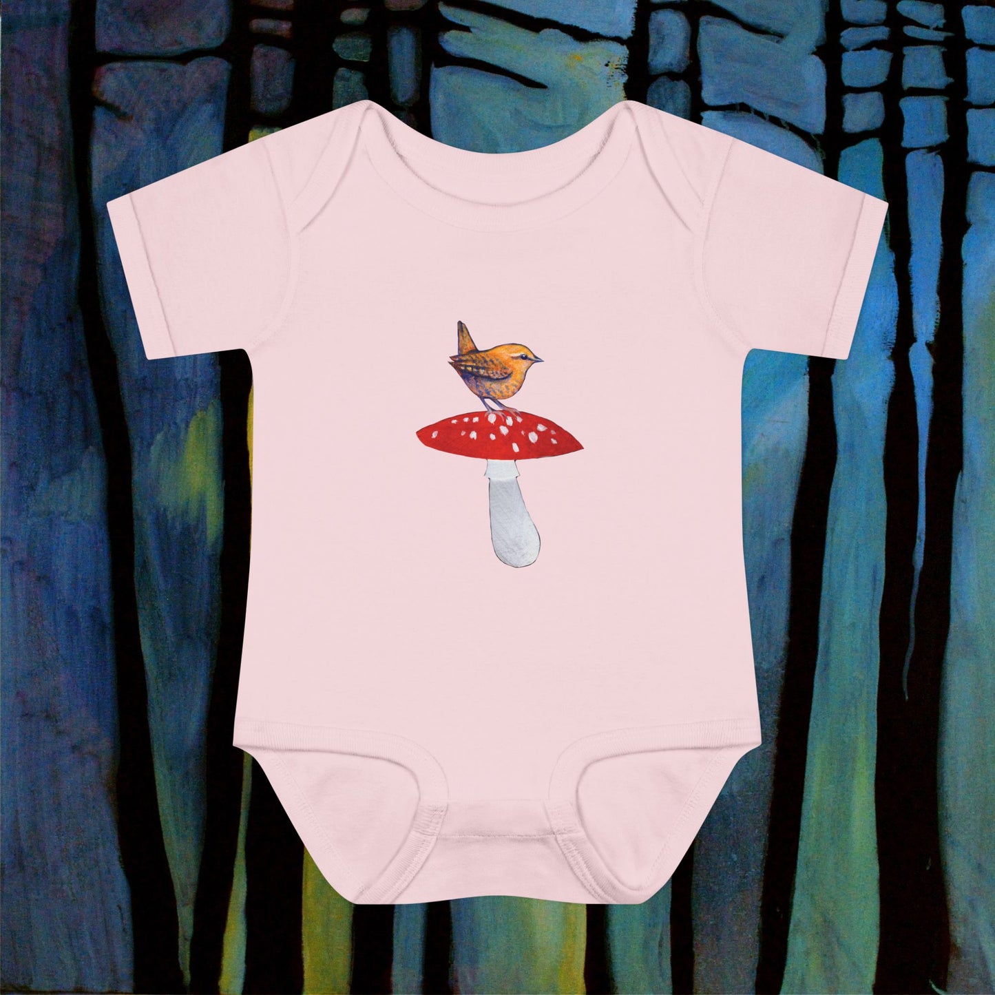 Bird on Red Mushroom Infant Bodysuit | Woodland Baby