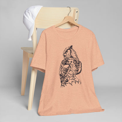Personalizable Great Horned Owl illustration T-Shirt | Wildlife sketch tee