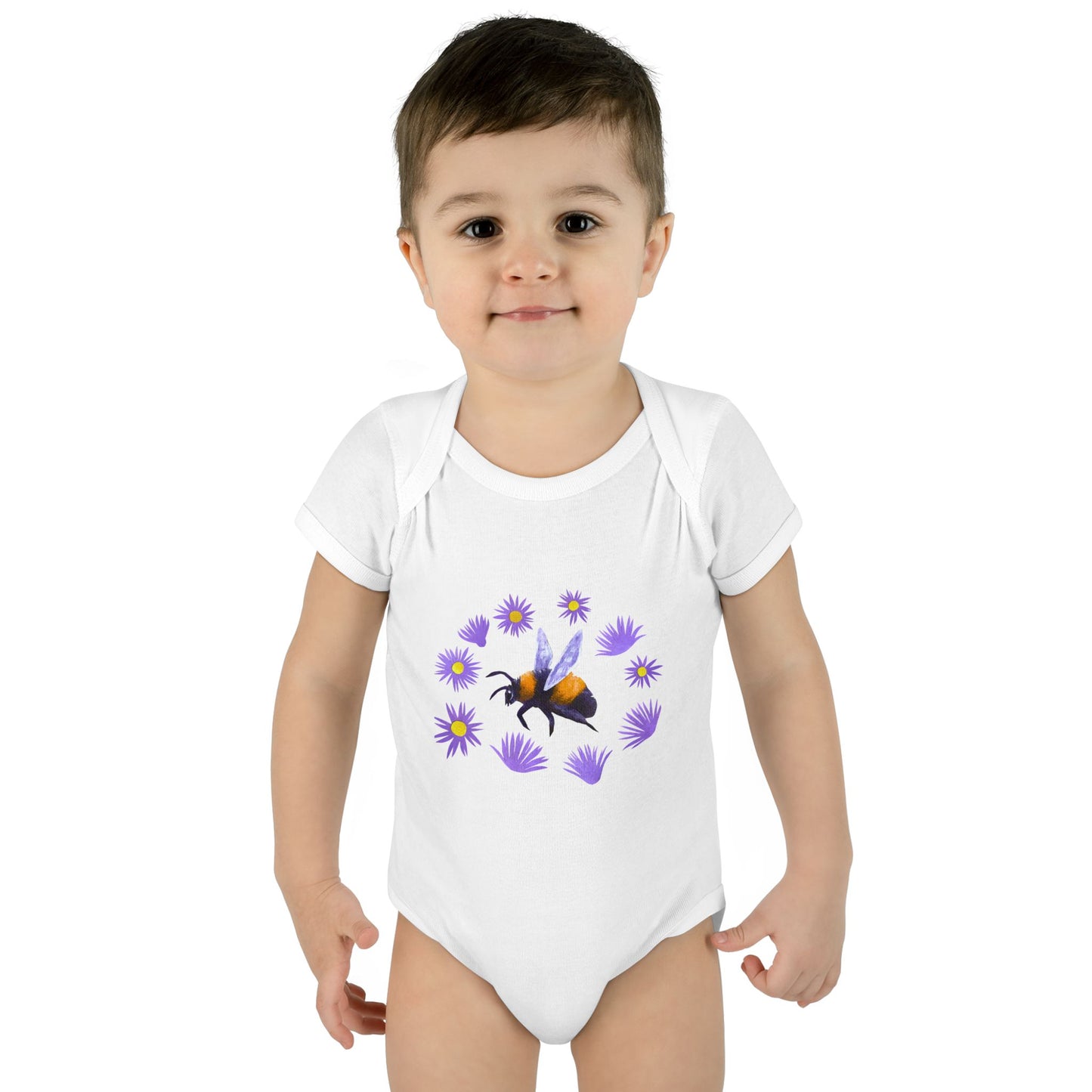 Bumblebee with Purple Aster Infant Bodysuit | Baby Onesie Cotton