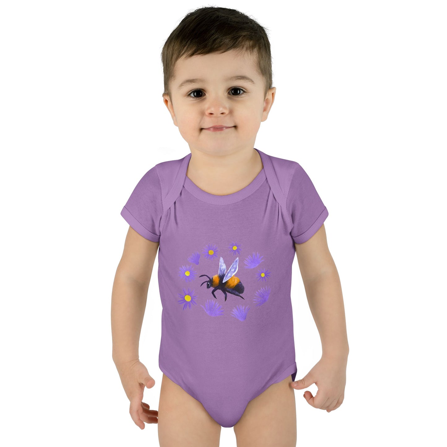 Bumblebee with Purple Aster Infant Bodysuit | Baby Onesie Cotton