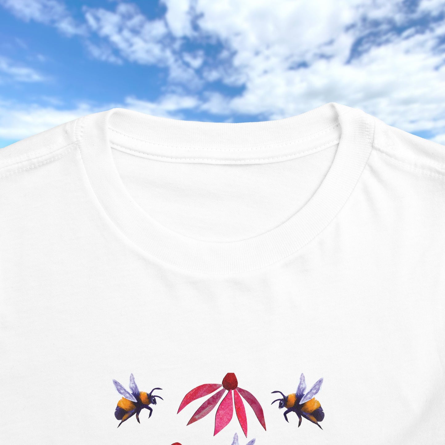Toddler Tee — Bumblebees & Pink Coneflowers Hand Made Design