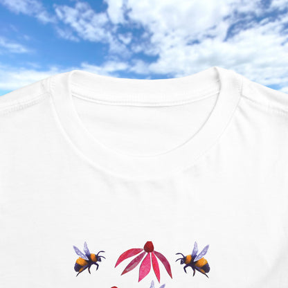 Toddler Tee — Bumblebees & Pink Coneflowers Hand Made Design