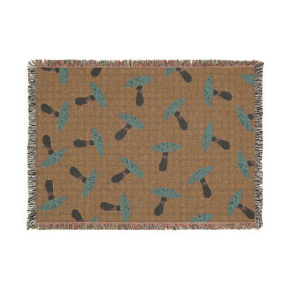 Mushroom Pattern Woven Throw Blanket — Retro Botanical Cozy Throw for Living Room & Cabin