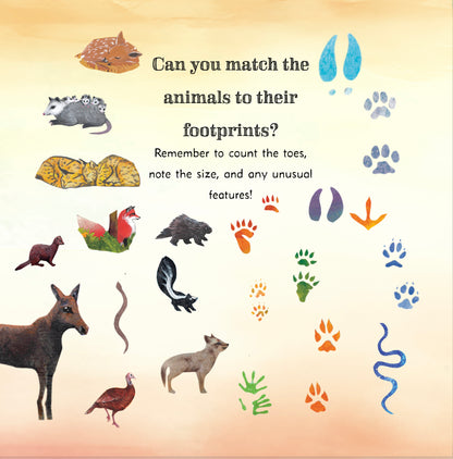 SOFTCOVER: Who Lives Here? In the Northeast Woods, illustrated children's book on animal tracks in New England, Eastern Canada & New York- Signed and Personalized