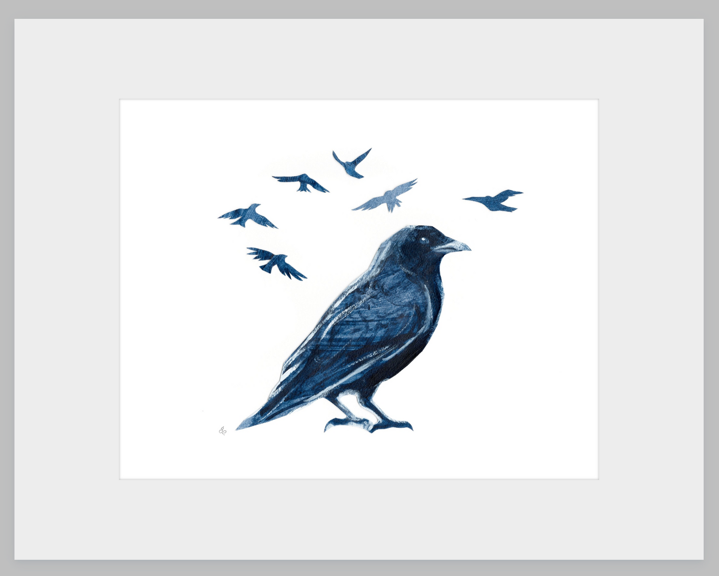 Crow and Family Painting- Museum Quality Giclee Print on Watercolor Paper with Framing and Mat Options - Bard Owl Arts