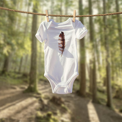 Barred Owl Feather Illustration on Infant Bodysuit | Baby Birder Bodysuit