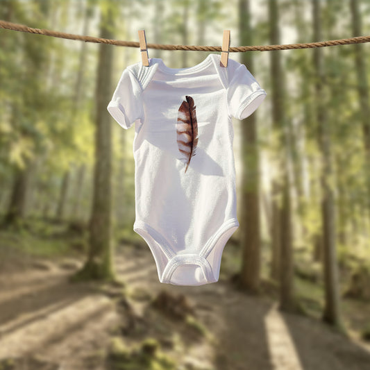 Barred Owl Feather Illustration on Infant Bodysuit | Baby Birder Bodysuit