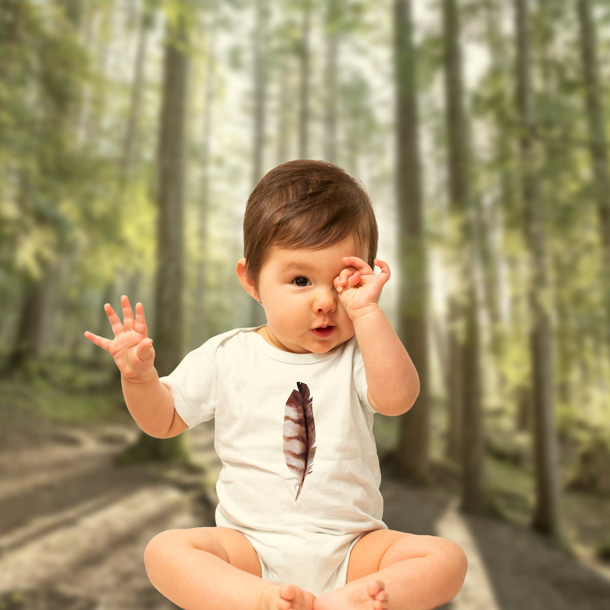 Barred Owl Feather Illustration on Infant Bodysuit | Baby Birder Bodysuit