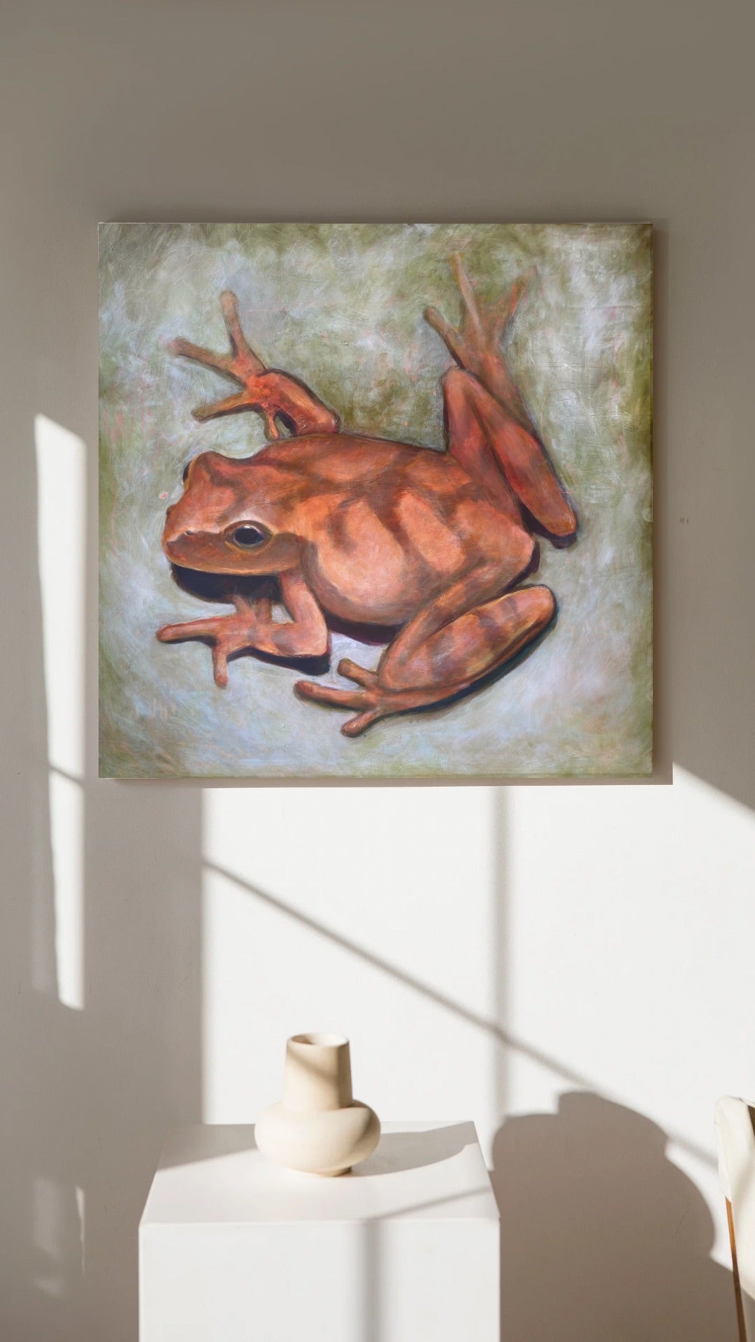 Northern Spring Peeper, 18"x18",  Original Oil Painting on Cradled Wood Panel, Framed - Bard Owl Arts