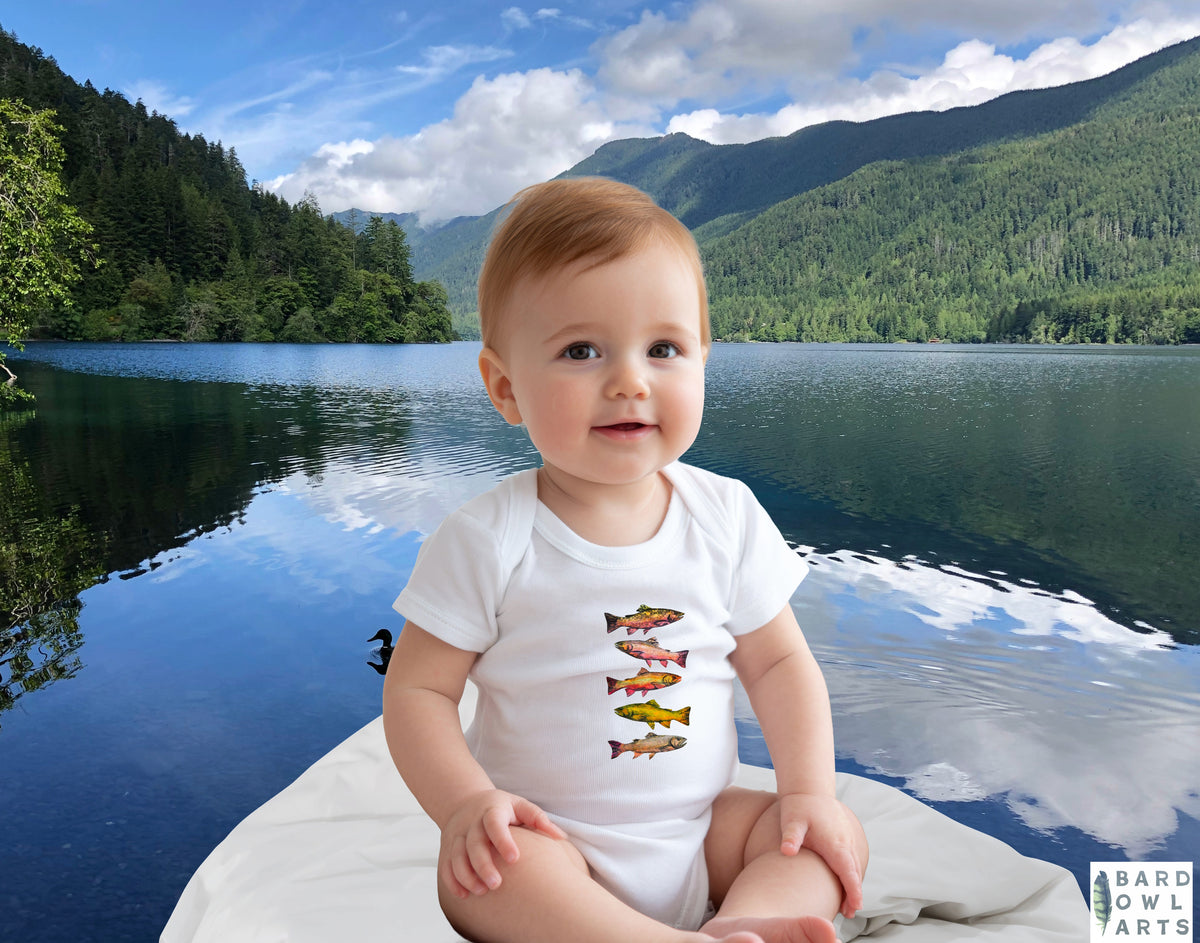 Colorful Brook Trout Illustration on Infant Bodysuit | Fishing Bodysuit