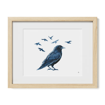 Crow and Family Painting- Museum Quality Giclee Print on Watercolor Paper with Framing and Mat Options - Bard Owl Arts