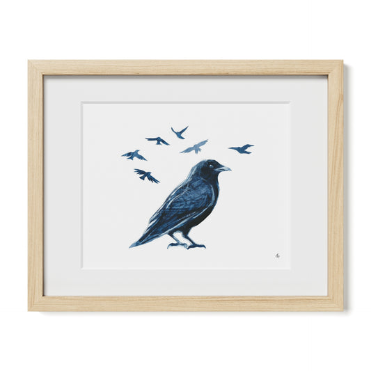 Crow and Family Painting- Museum Quality Giclee Print on Watercolor Paper with Framing and Mat Options - Bard Owl Arts