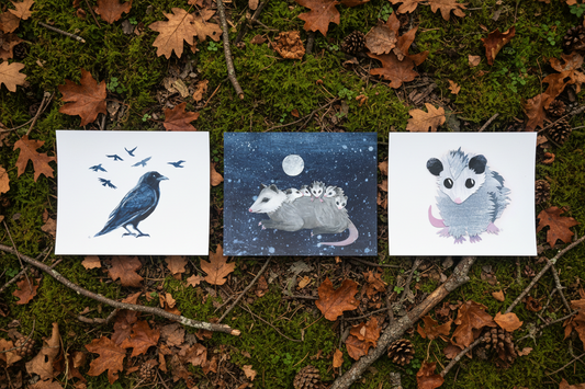 Crow & Friends | Woodland Nursery Giclée Print Set of 3