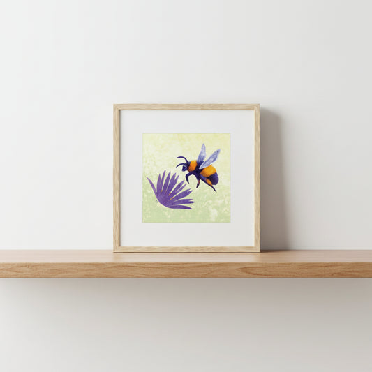 Bumblebee and New England Aster: 8x8 or 12x12 Museum Quality Giclee Print on Thick Archival Paper - Bard Owl Arts