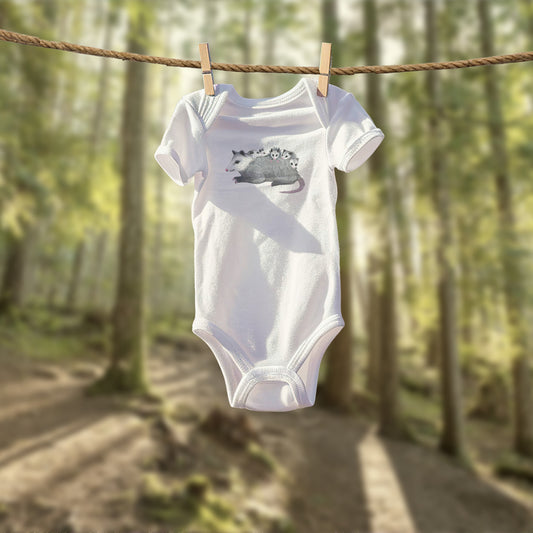 Opossum Mom with Babies Infant Bodysuit | Hand-Illustrated Possum DTG Print