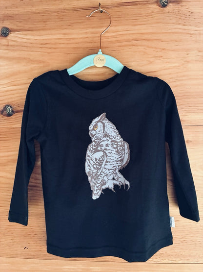 Glow-in-the-Dark Great Horned Owl Long Sleeve Cotton T-Shirt