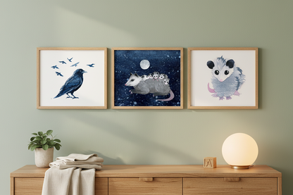 Crow & Friends | Woodland Nursery Giclée Print Set of 3