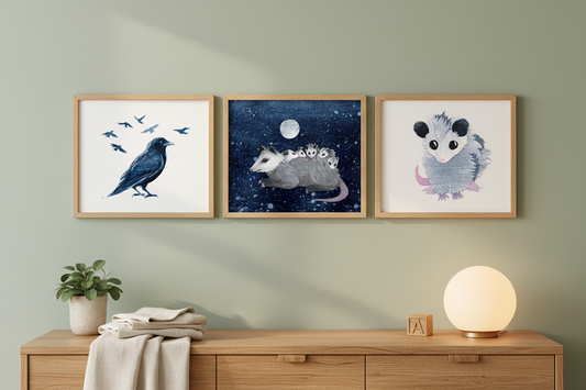 Crow & Friends | Woodland Nursery Giclée Print Set of 3