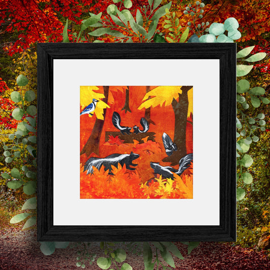 Skunk Nursery Print: Handmade Woodland Animals Art, USA Made, Framed Option