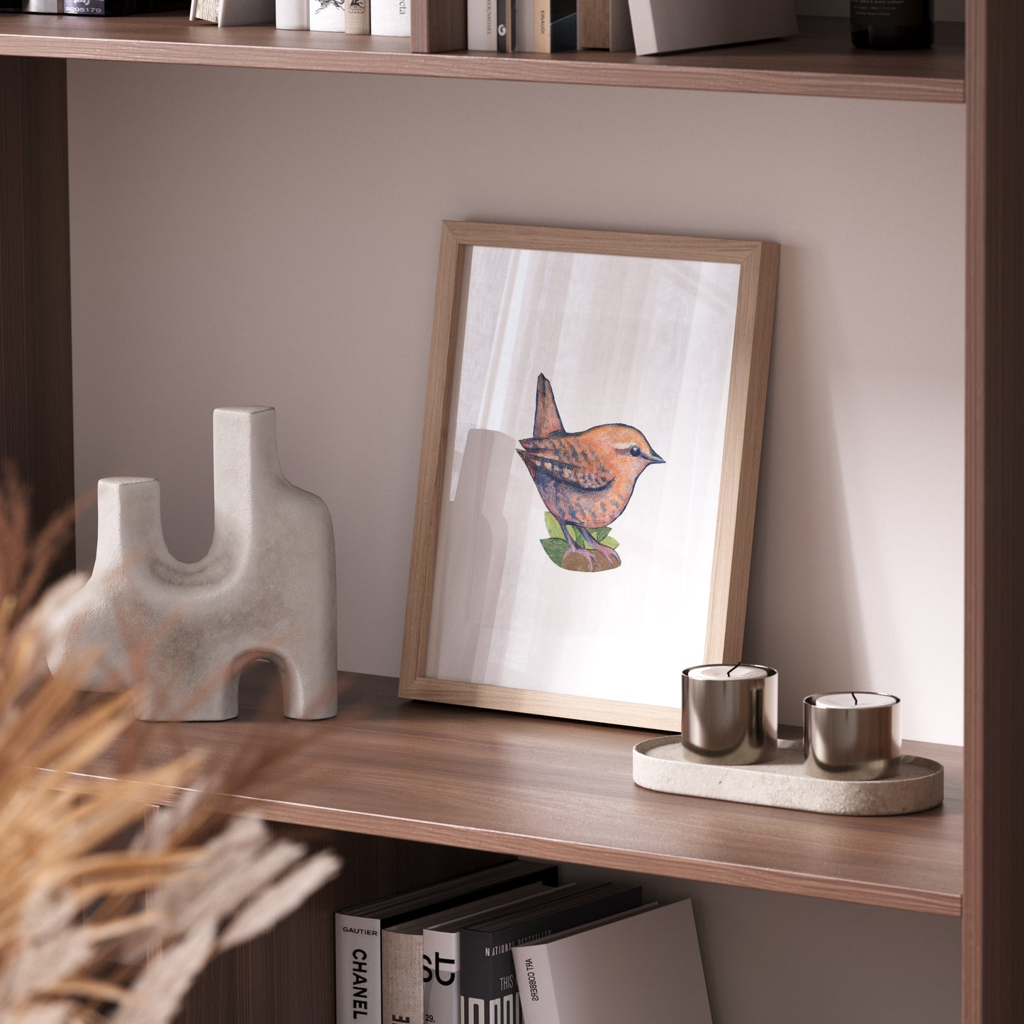 Woodland Nursery Wall Art Set of 3 | Artist Made Wren, Owl Feather, and Mushrooms-- Unframed Giclee Prints  5x7 or 8x10
